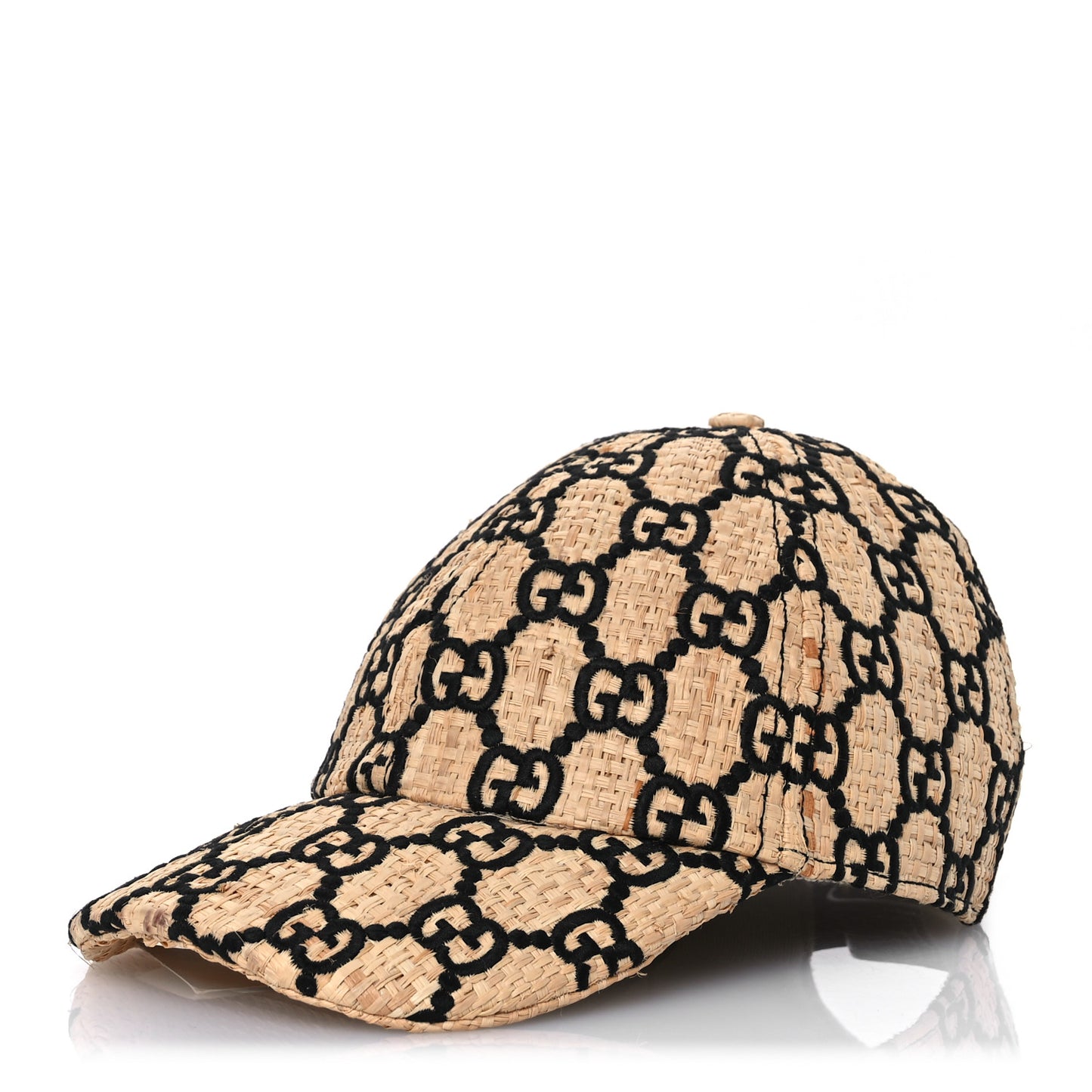 Raffia GG Monogram Elaphe Embroidered Aisha Baseball Hat XL Ivory Black