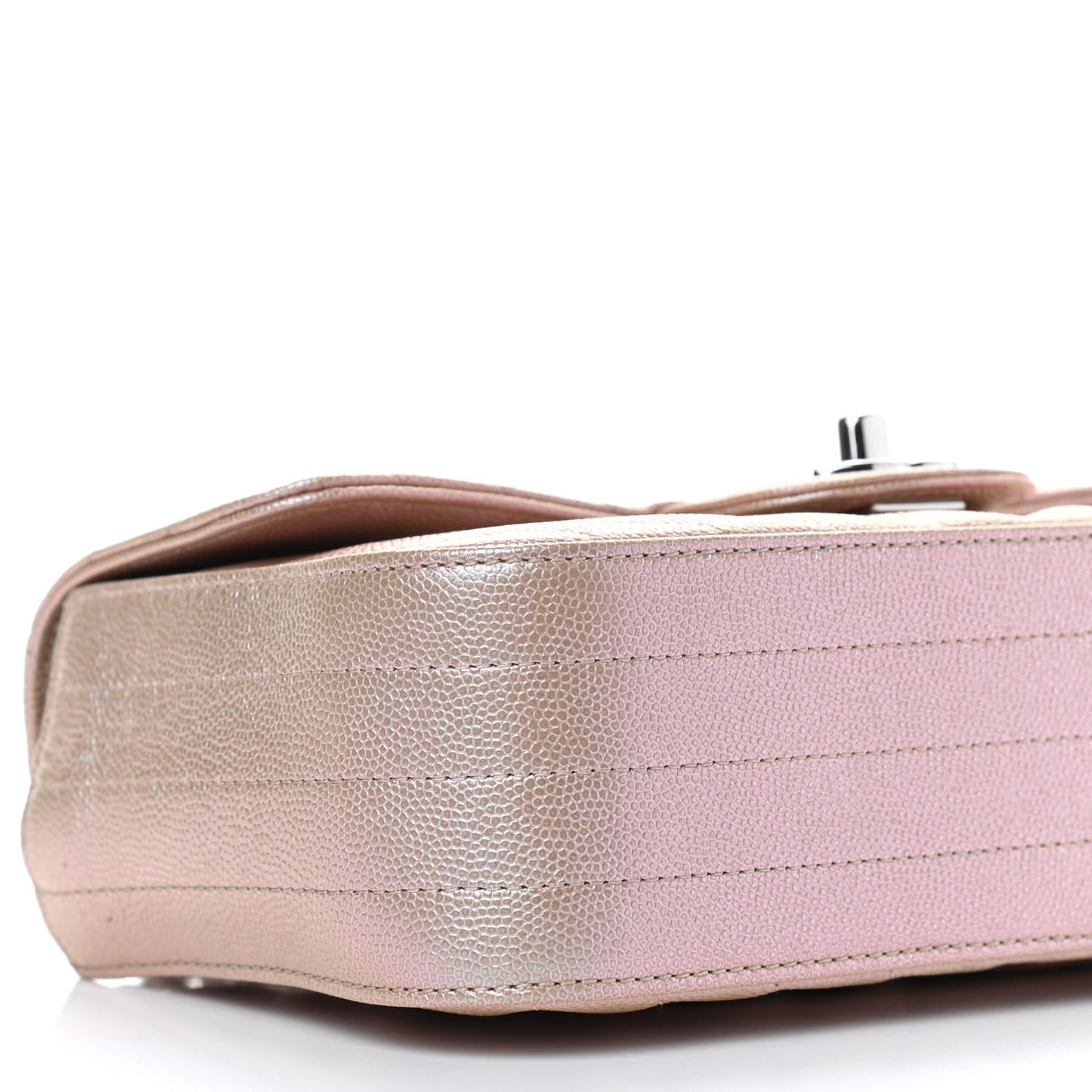 Iridescent Caviar Chevron Quilted Mini Rectangular Flap Light Gold