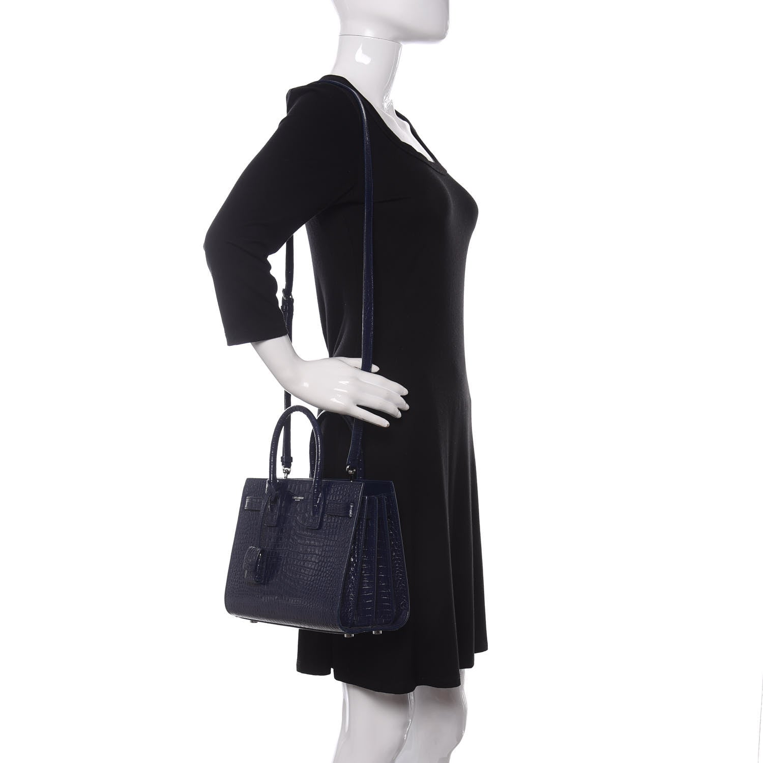 Saint Laurent Calfskin Crocodile Embossed Baby Sac De Jour Navy 2 of 15