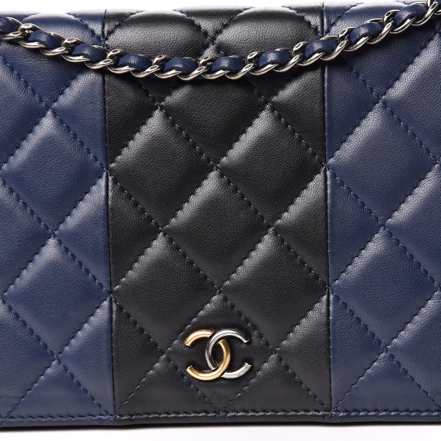 Chanel Lambskin Quilted Wallet On Chain WOC Navy Black 11 of 14