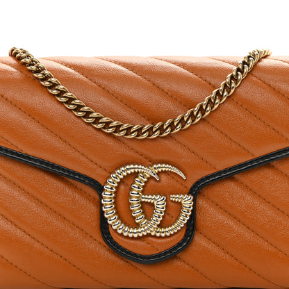 Gucci Vintage Effect Calfskin Matelasse Diagonal Torchon GG Marmont Chain Wallet Cognac 8 of 9
