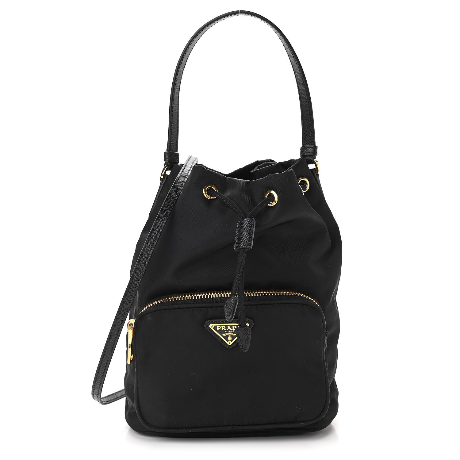 Prada Saffiano Tessuto Nylon Mini Bucket Crossbody Bag Black 1 of 9