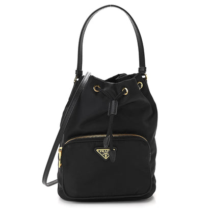 Prada Saffiano Tessuto Nylon Mini Bucket Crossbody Bag Black 1 of 9