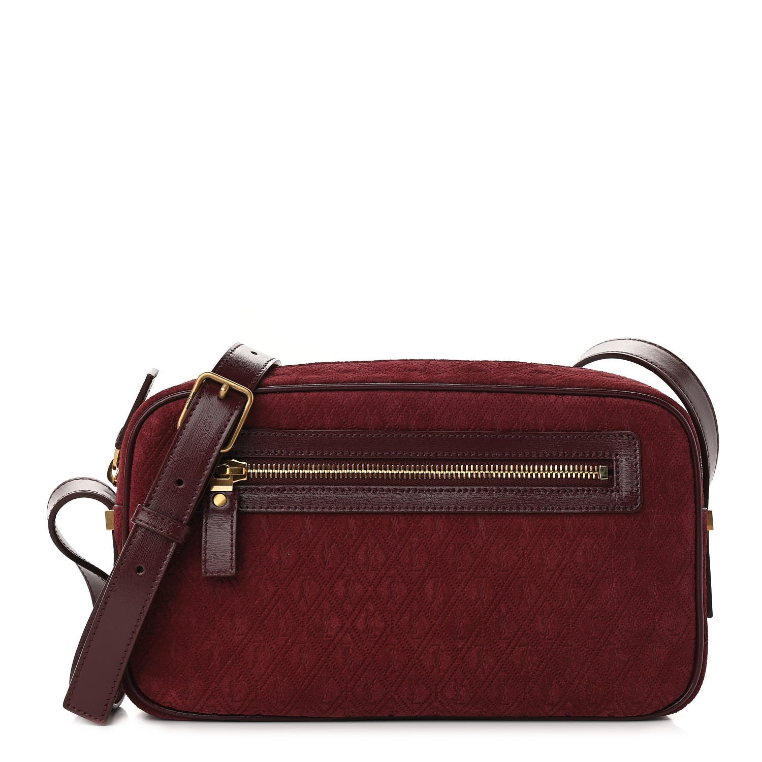 Saint Laurent Suede Monogram All Over Camera Bag Burgundy 1 of 11