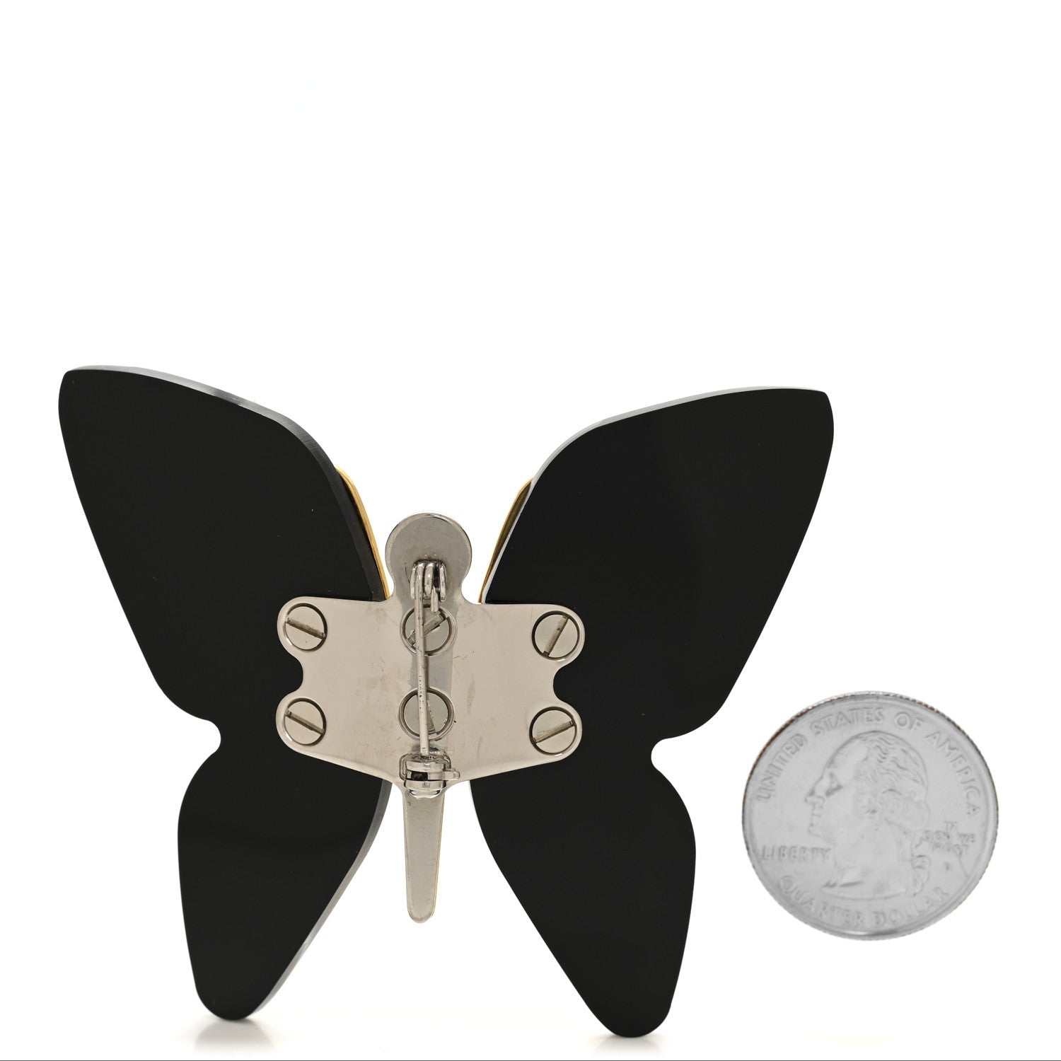 Gucci Metal Resin Butterfly Brooch Black Gold 2 of 4