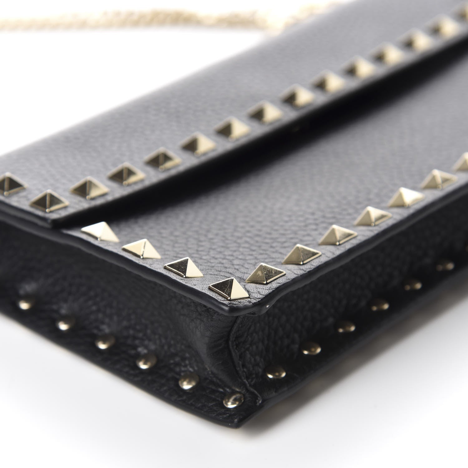 Valentino Garavani Pebbled Calfskin Rockstud Flap Wallet On Chain Black 6 of 10