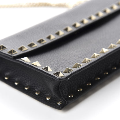 Valentino Garavani Pebbled Calfskin Rockstud Flap Wallet On Chain Black 6 of 10