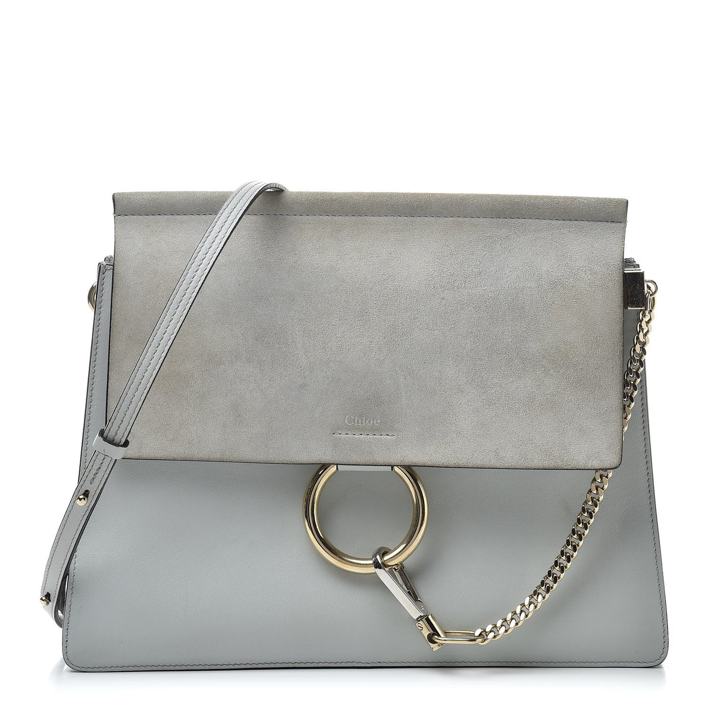 Calfskin Suede Medium Faye Shoulder Bag Airy Grey