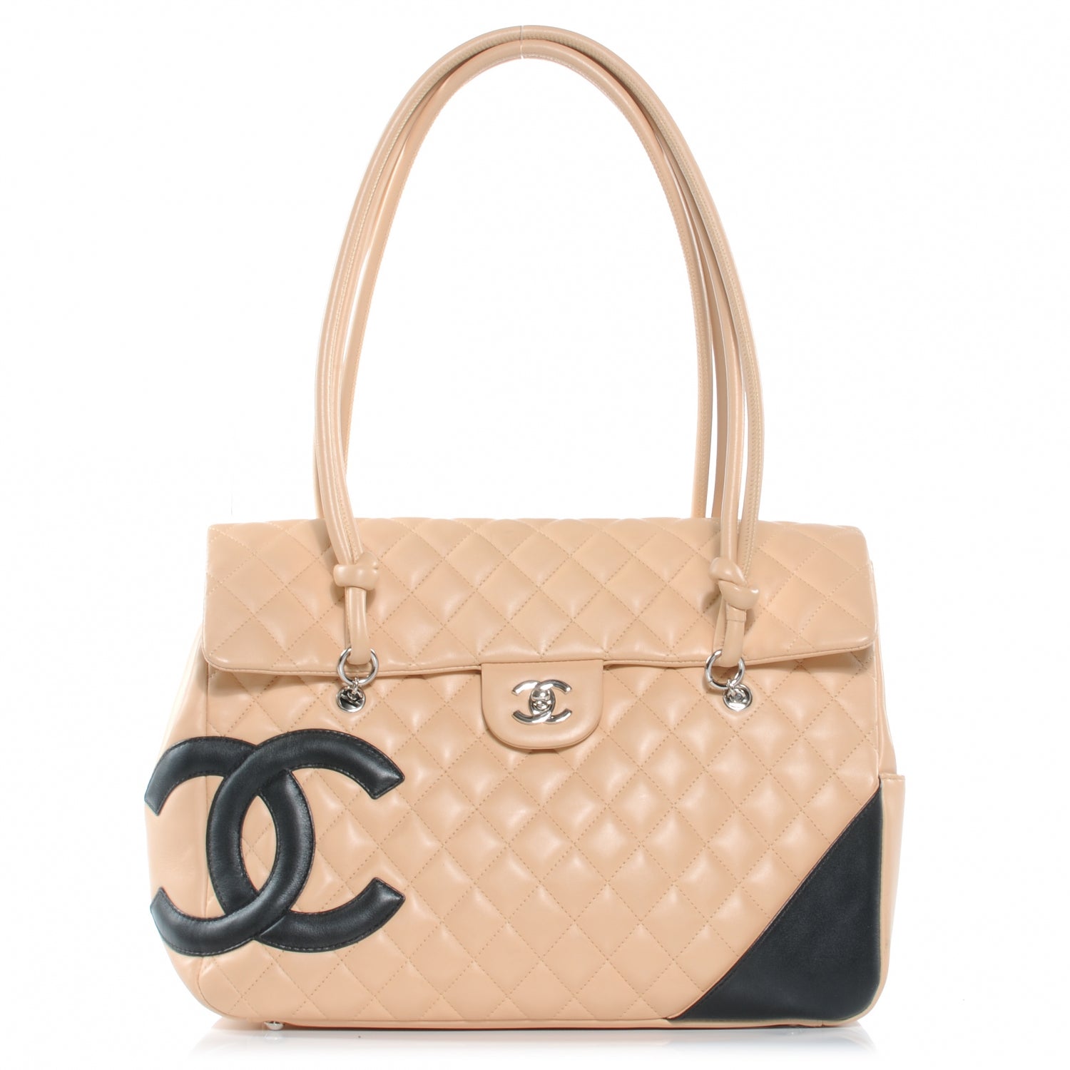 Chanel Calfskin Quilted Large Cambon Flap Beige Black 1 of 8