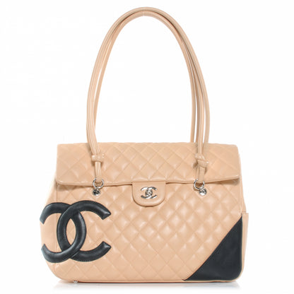 Chanel Calfskin Quilted Large Cambon Flap Beige Black 1 of 8