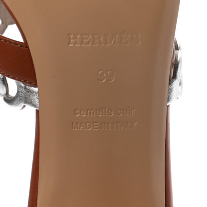 Hermes Nappa Ajaccio Sandals 39 Cognac Gris Argente 6 of 8