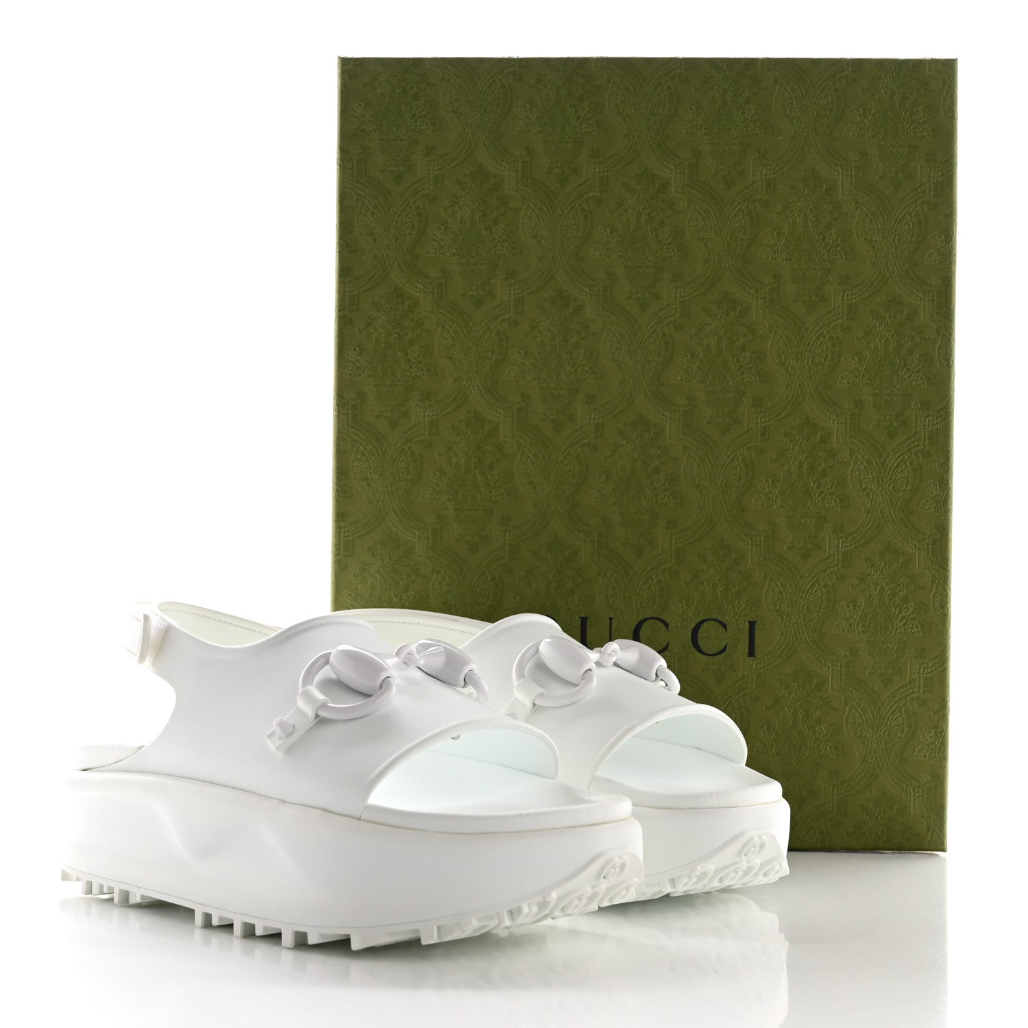 Gucci Soft Rubber Horsebit Touch Womens Strapped Sandals 38 Great White 9 of 9