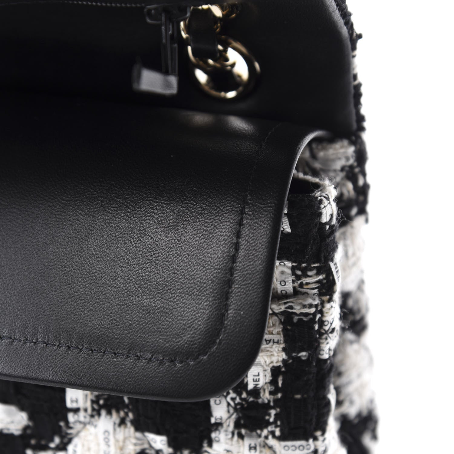 Chanel Tweed Quilted Medium Double Flap Black Ecru White 9 of 12