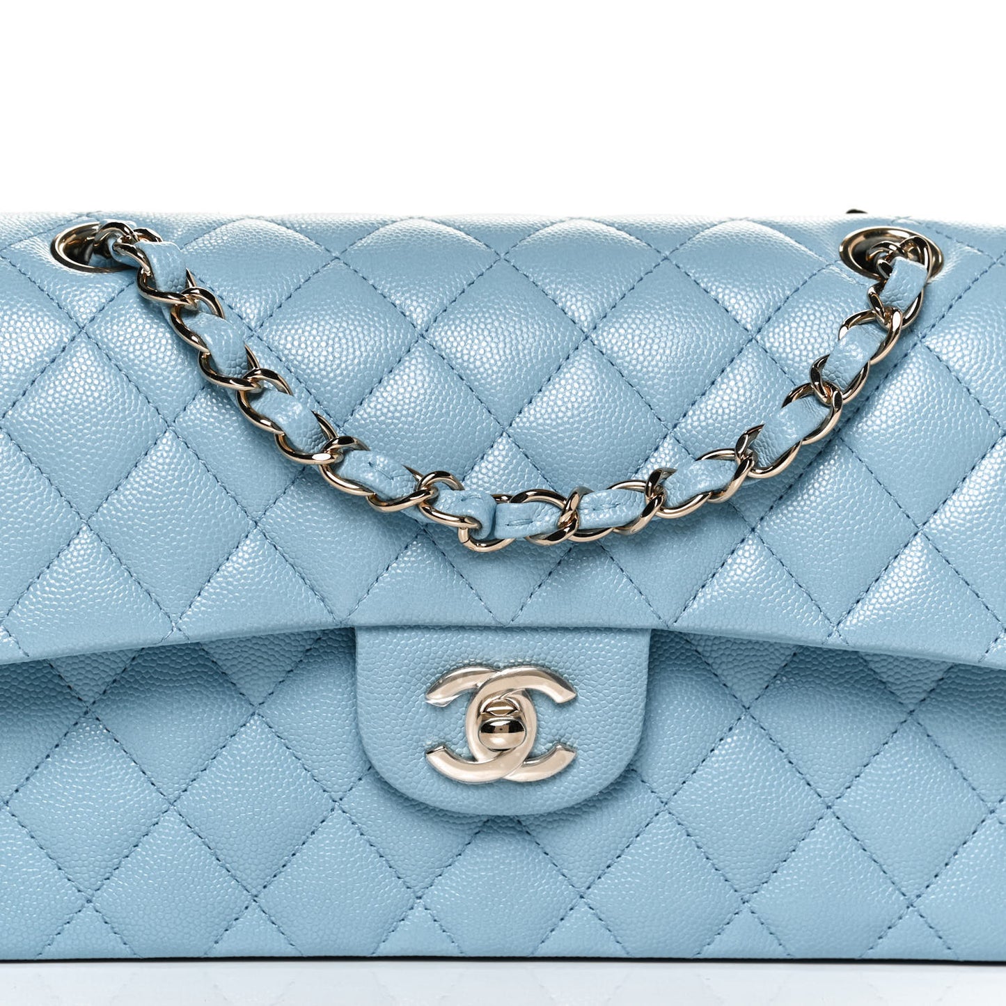 Caviar Quilted Small Double Flap Light Blue
