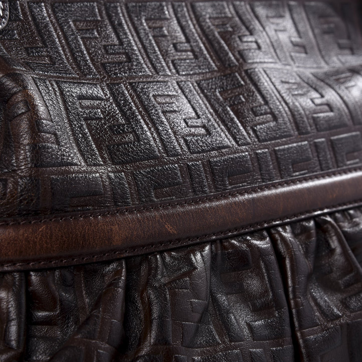 Vitello Bottalato FF Embossed Large Chef Shopper Tote Chocolate