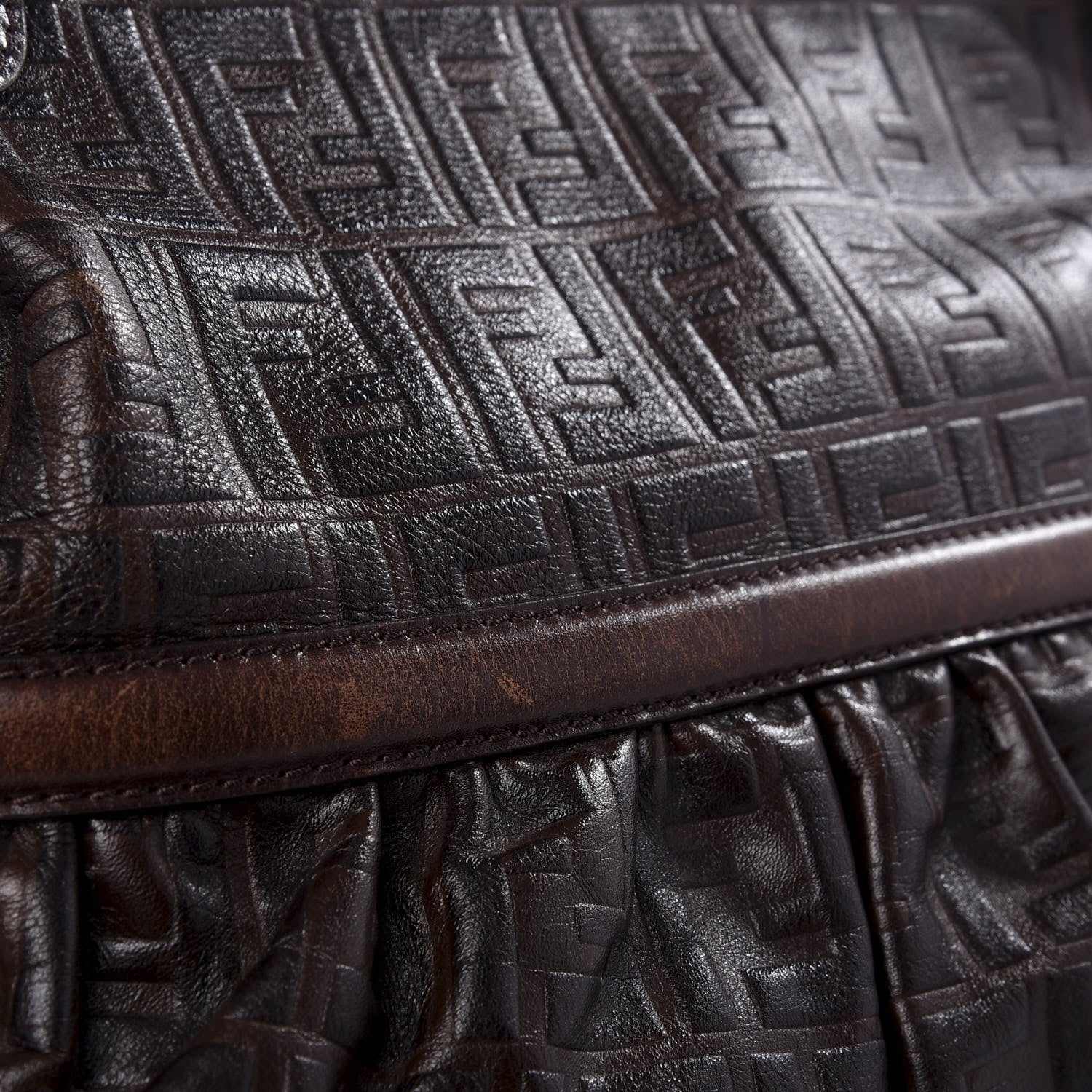 Fendi Vitello Bottalato FF Embossed Large Chef Shopper Tote Chocolate 8 of 11