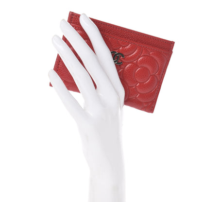 Chanel Caviar Camellia Embossed Card Holder Red 2 of 9