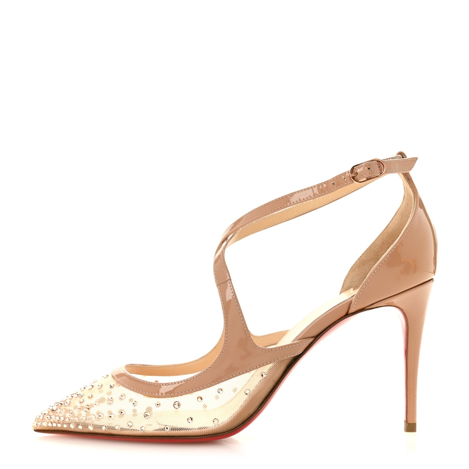 Christian Louboutin Rete Dentelle Patent Strass Twistissima 85 Pumps 36.5 Light Silk 1 of 10