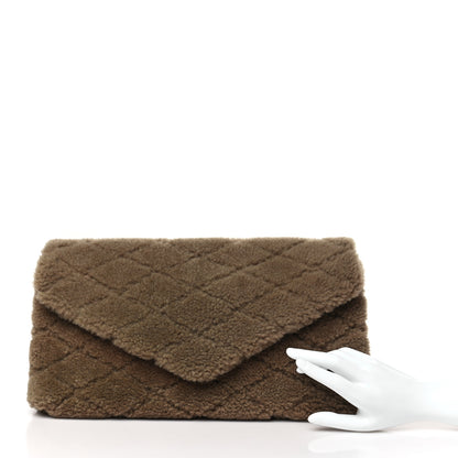 Saint Laurent Shearling Lambskin Quilted Sade Puffer Envelope Clutch Natural Brown 2 of 9