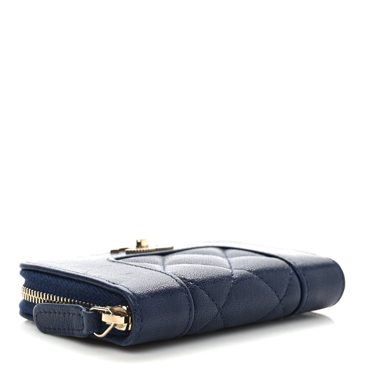 Sheepskin Quilted Vintage Mademoiselle Zip Coin Purse Navy Blue