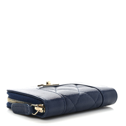 Chanel Sheepskin Quilted Vintage Mademoiselle Zip Coin Purse Navy Blue 4 of 8