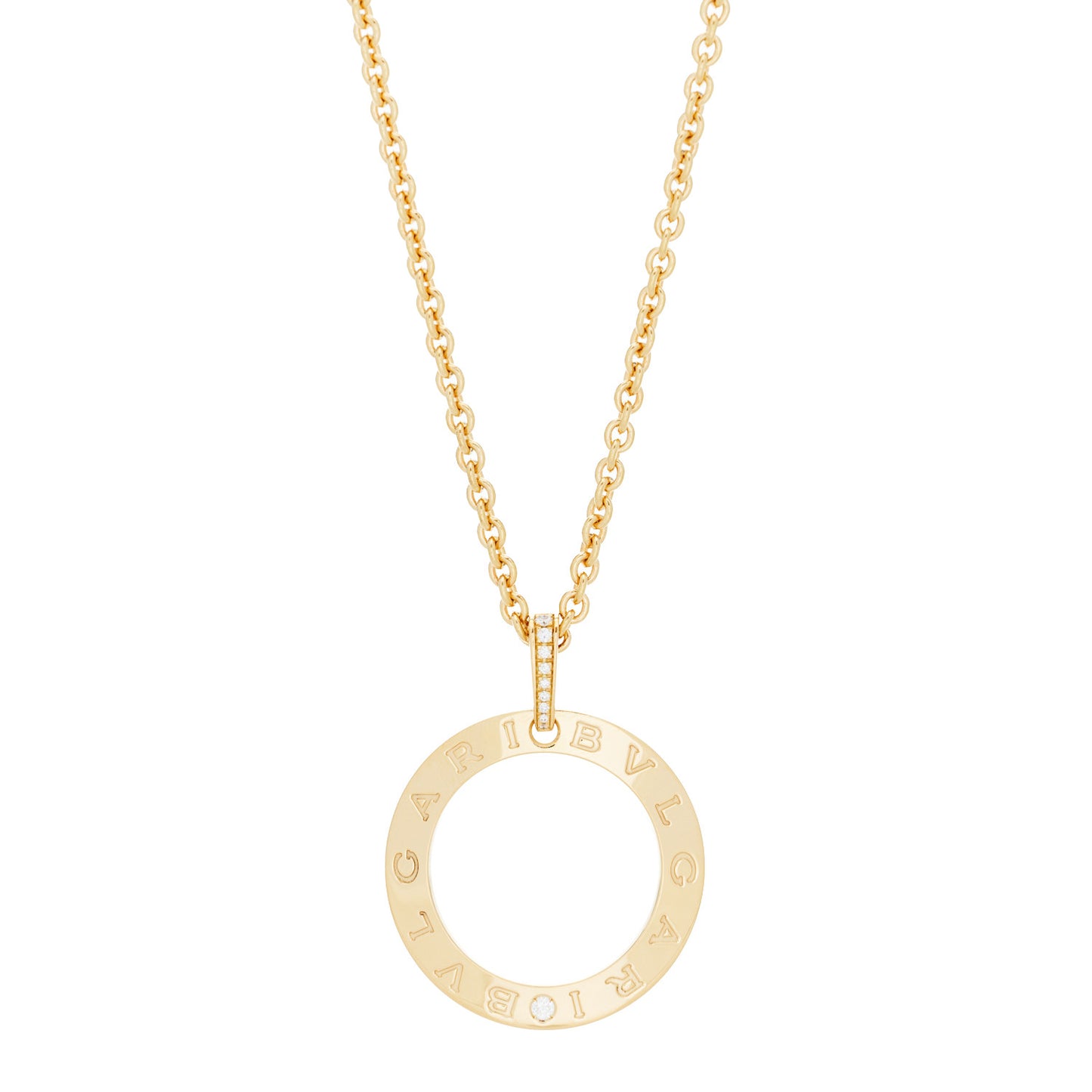 18K Yellow Gold Diamond BVLGARI BVLGARI Circle Pendant Necklace