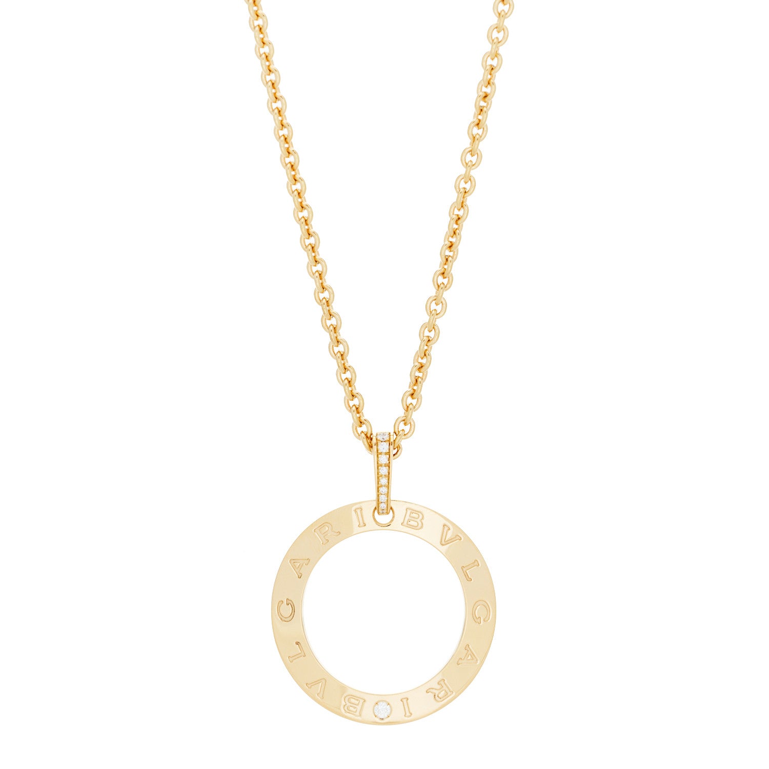 Bulgari 18K Yellow Gold Diamond BVLGARI BVLGARI Circle Pendant Necklace 1 of 7