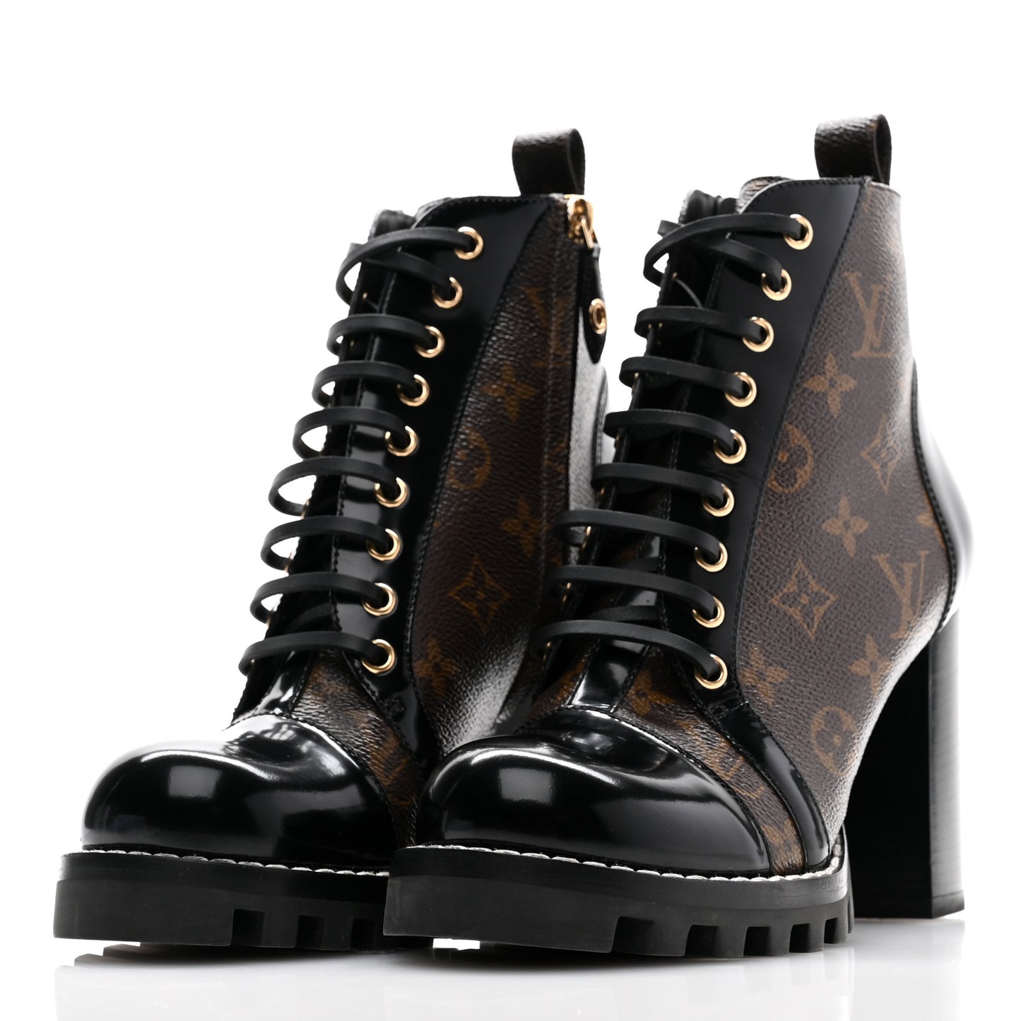 Patent Calfskin Monogram Star Trail Ankle Boots 38 Black