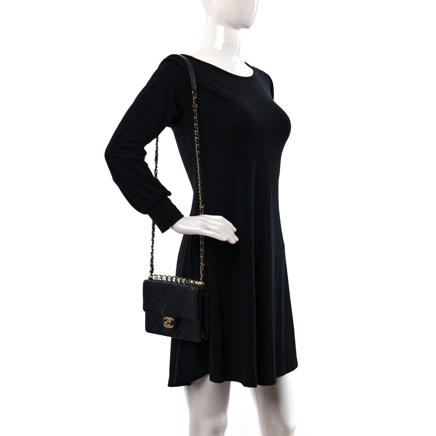 Chanel Goatskin Quilted Logo Small Chic Flap Black 2 of 9