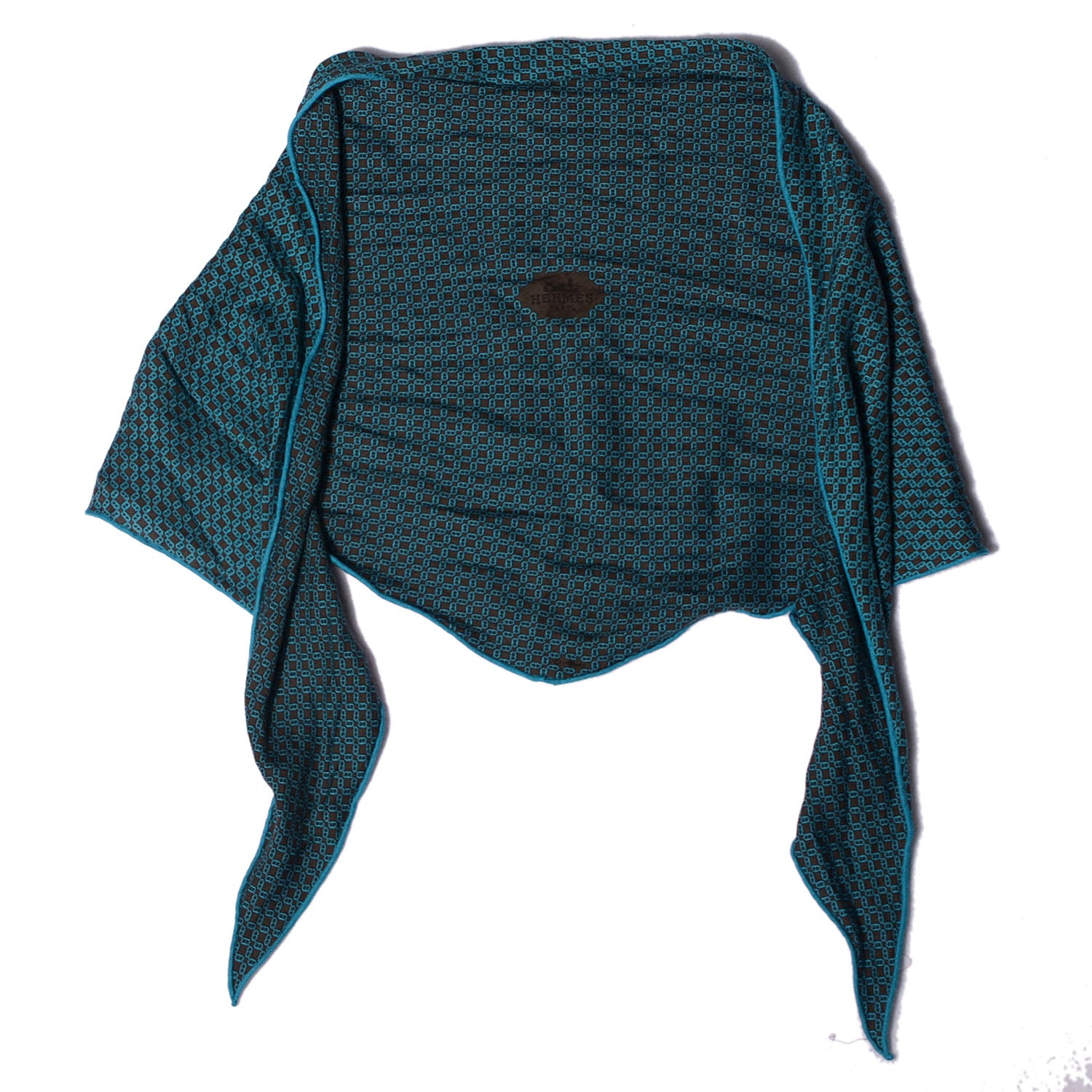Hermes Mens Cashmere Silk Modern Chain Losange MM Imprime Scarf Kaki Turquoise 3 of 6