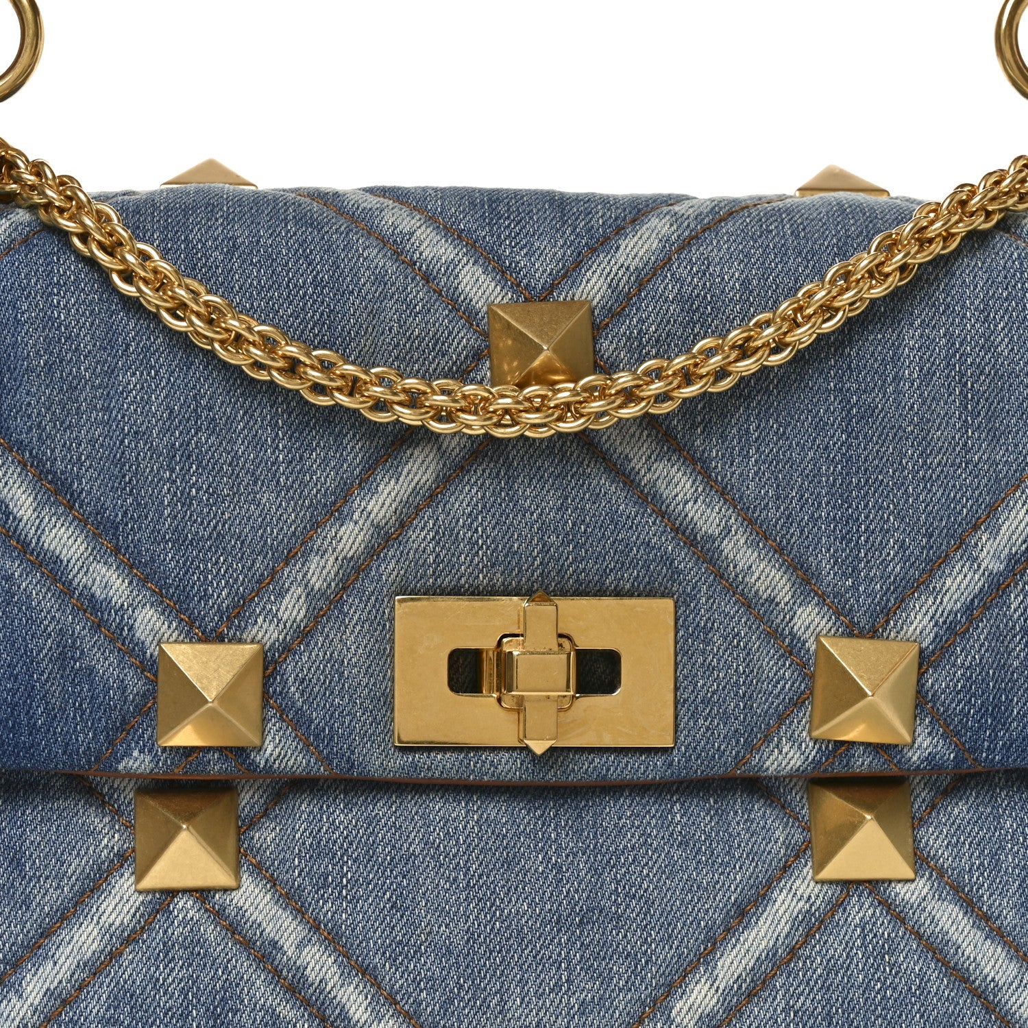 Valentino Garavani Denim Large Roman Stud Shoulder Bag Light Denim Selleria 7 of 9