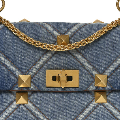 Valentino Garavani Denim Large Roman Stud Shoulder Bag Light Denim Selleria 7 of 9
