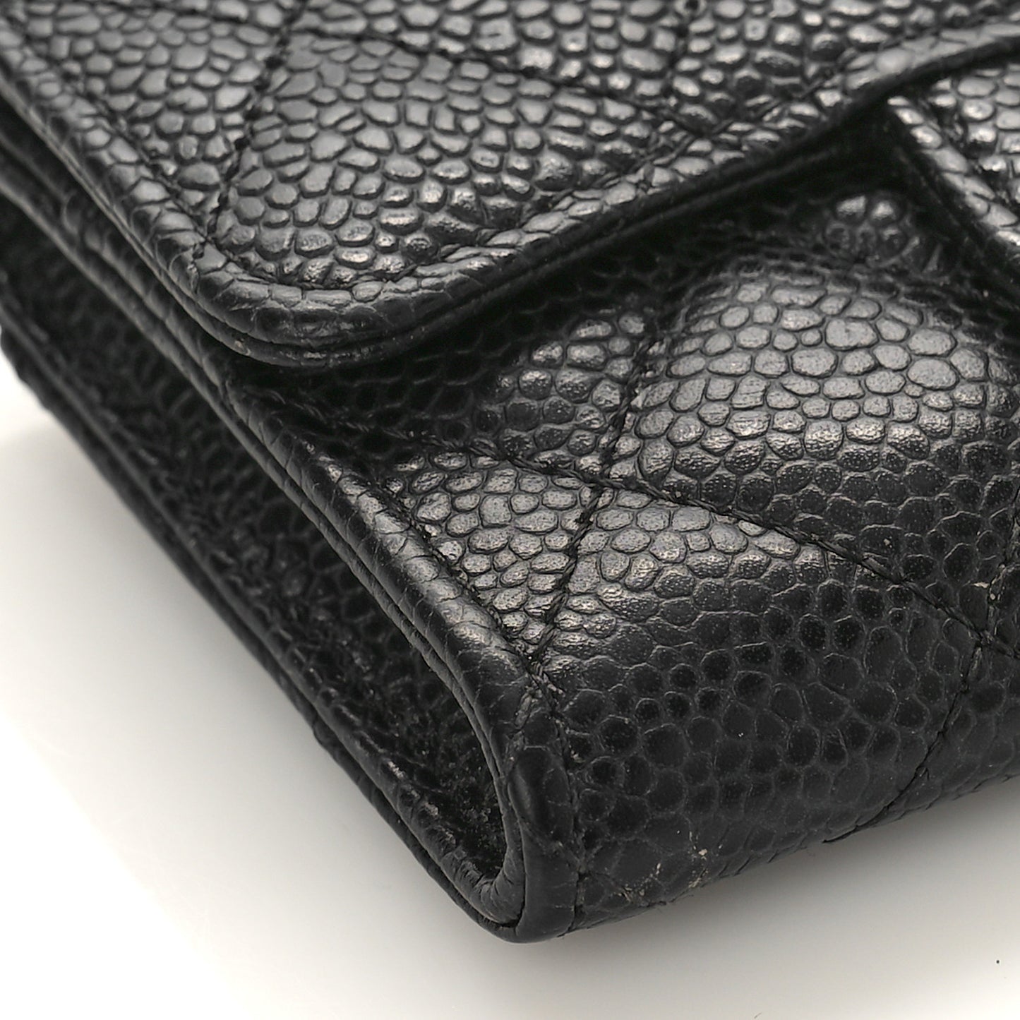 Caviar Quilted Flap Card Holder Wallet Black