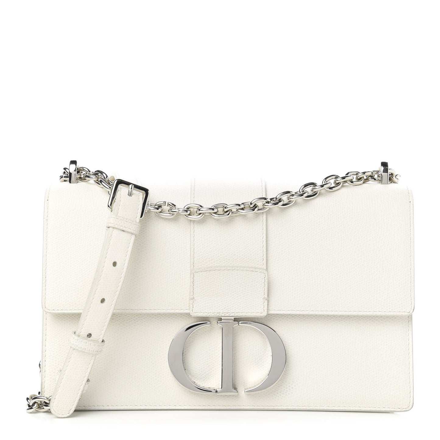 Grained Calfskin 30 Montaigne Chain Flap Bag White