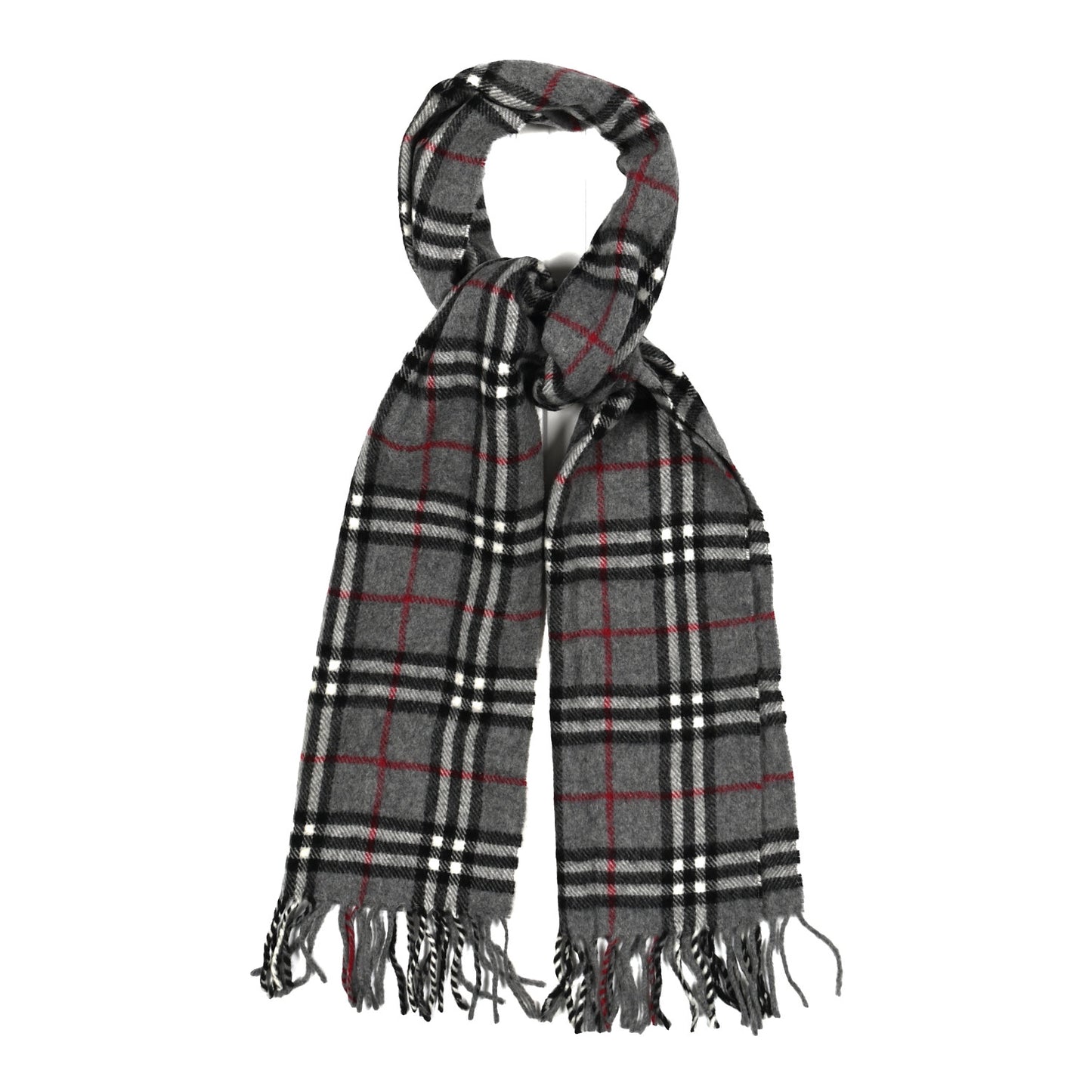 Cashmere House Check Fringe Scarf Grey