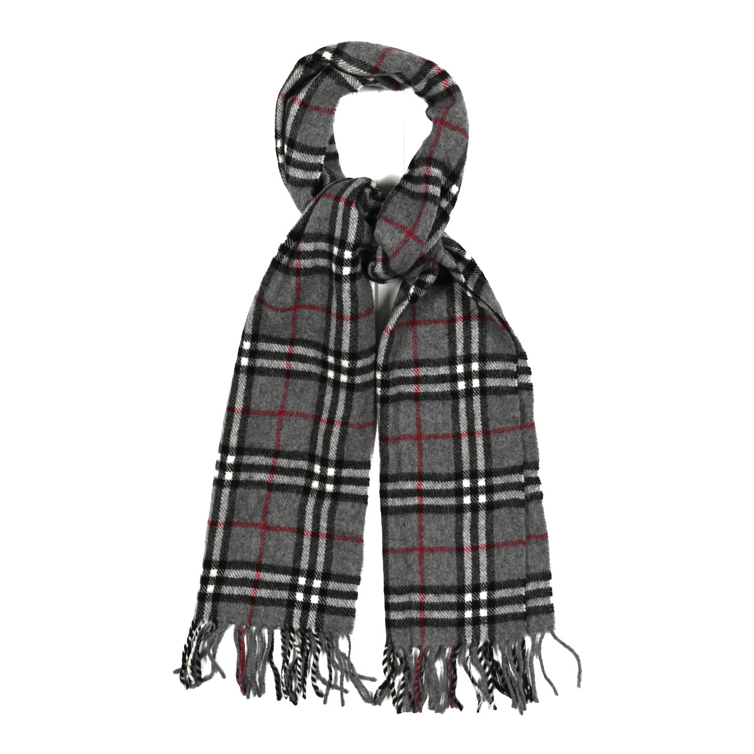 Burberry Cashmere House Check Fringe Scarf Grey 1 of 3