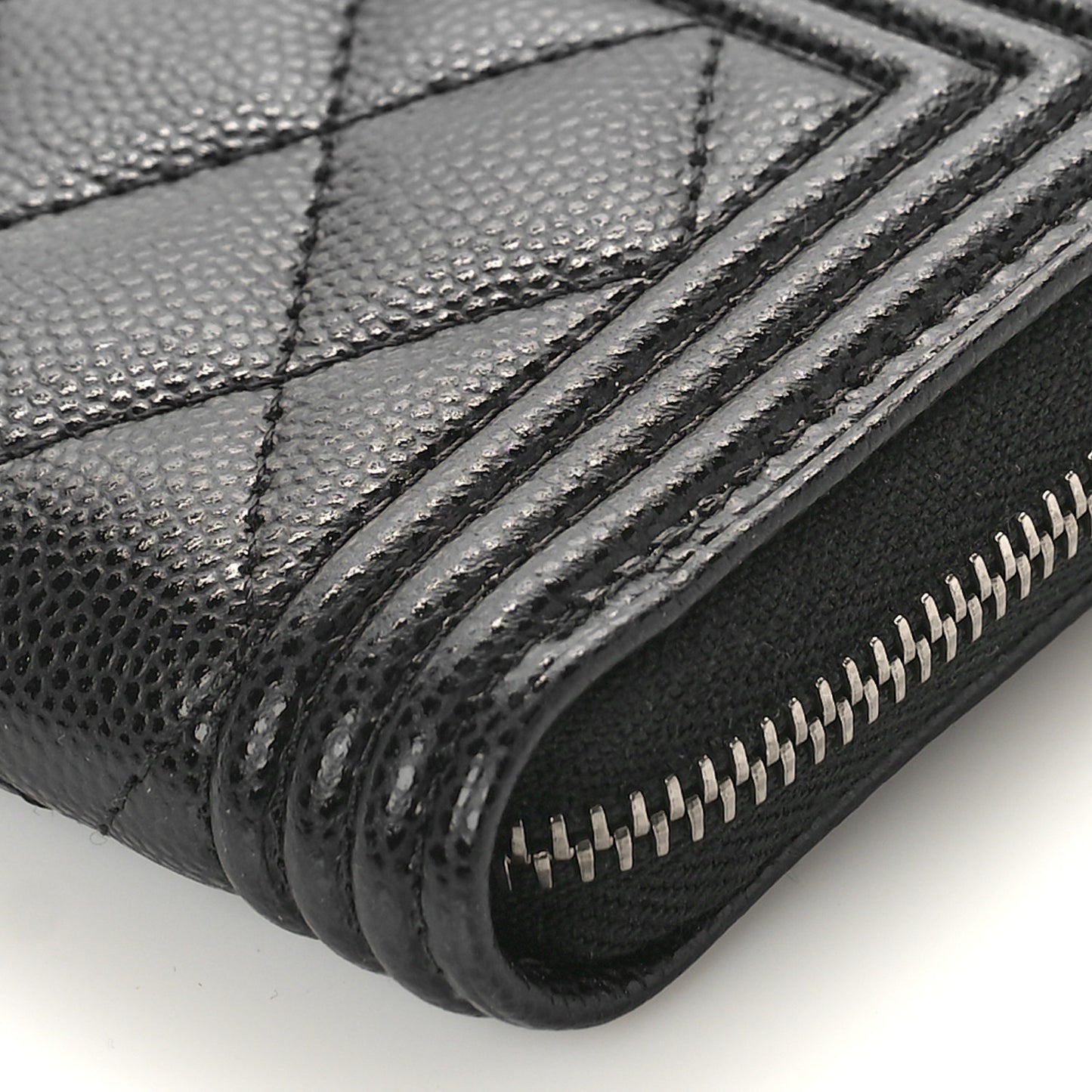 Caviar Quilted Boy Zip Around Coin Purse Wallet Black