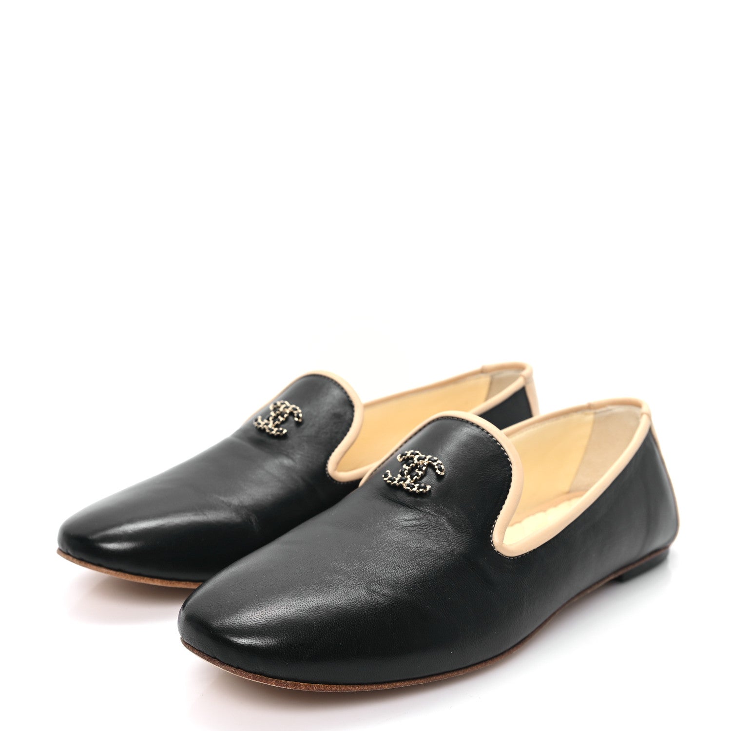 Chanel Lambskin CC Chain Loafers 40 Black Beige 3 of 8