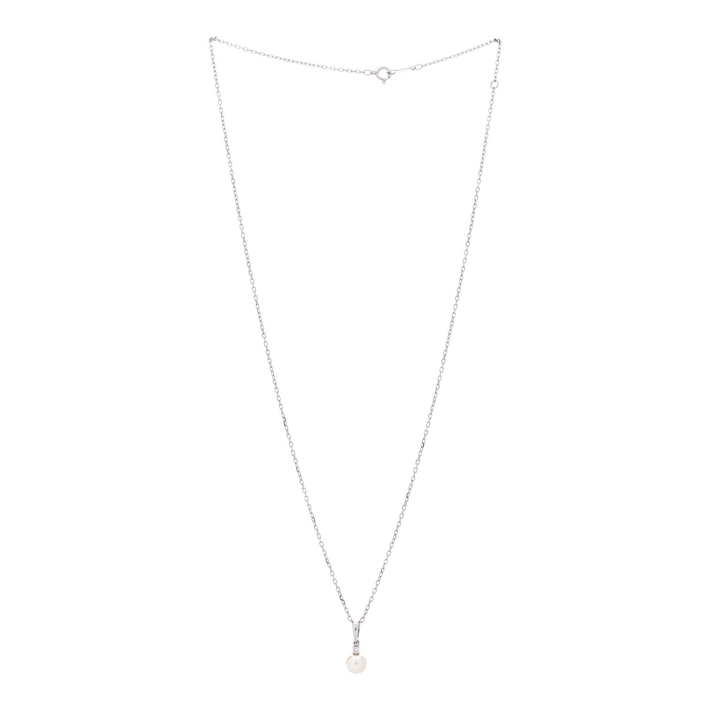 18K White Gold Diamond Akoya Pearl 6mm Drop Pendant Necklace