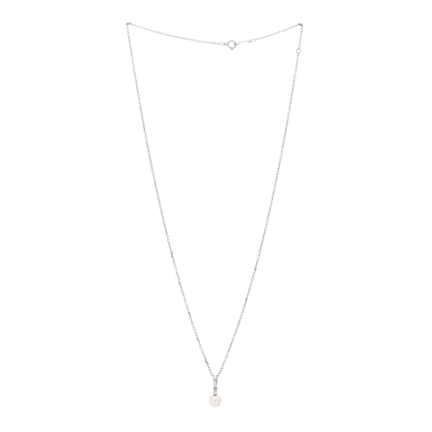Mikimoto 18K White Gold Diamond Akoya Pearl 6mm Drop Pendant Necklace 3 of 7