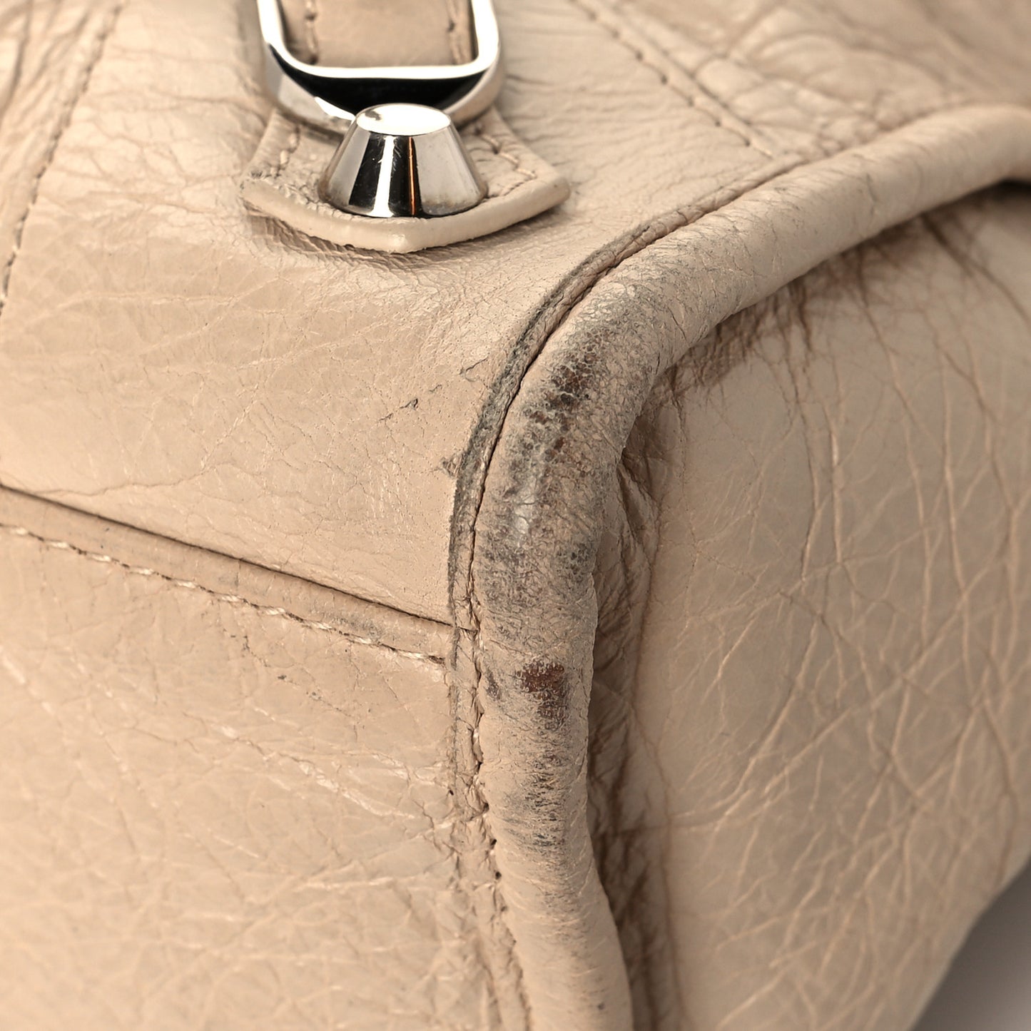 Agneau Classic Silver Hardware S City Logo Strap Light Beige Black