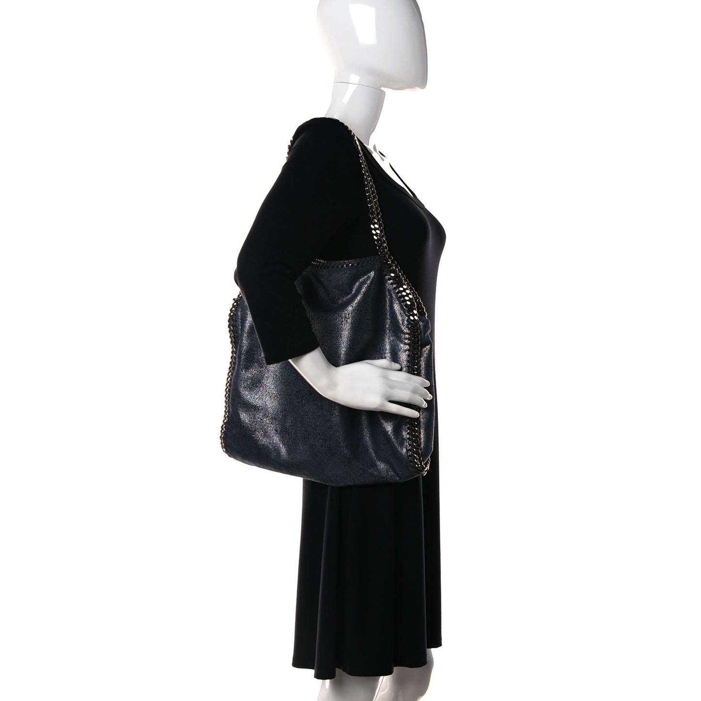 Metallic Shaggy Deer Small Falabella Tote Navy