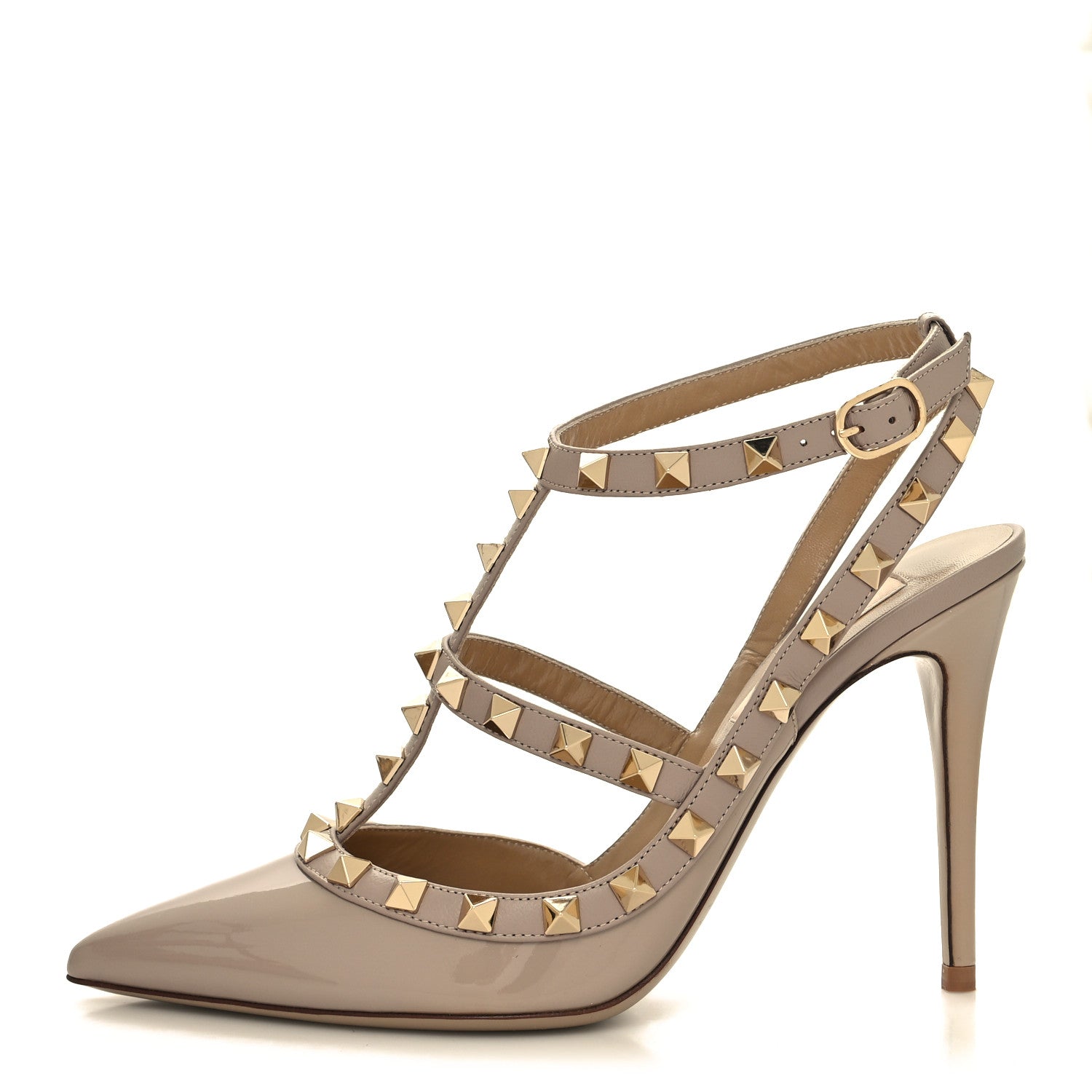 Valentino Garavani Patent Nappa Rockstud Ankle Strap 100mm Pumps 37 Poudre 1 of 9