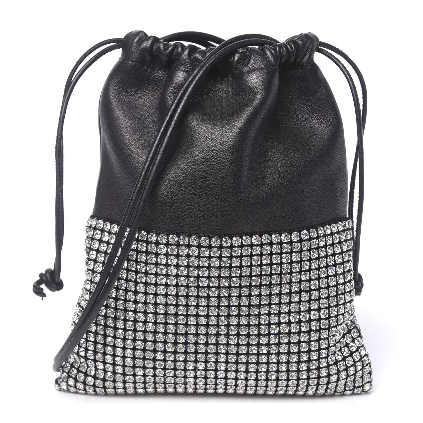 Lambskin Crystal Rhinestone Ryan Mini Drawstring Bag Black