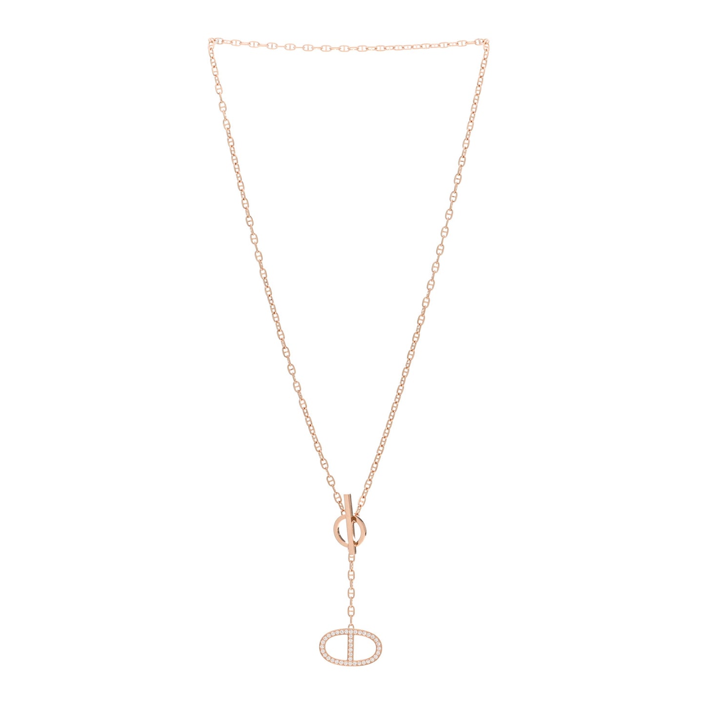 18K Rose Gold Diamond GM Chaine D'Ancre Contour Pendant Necklace ST