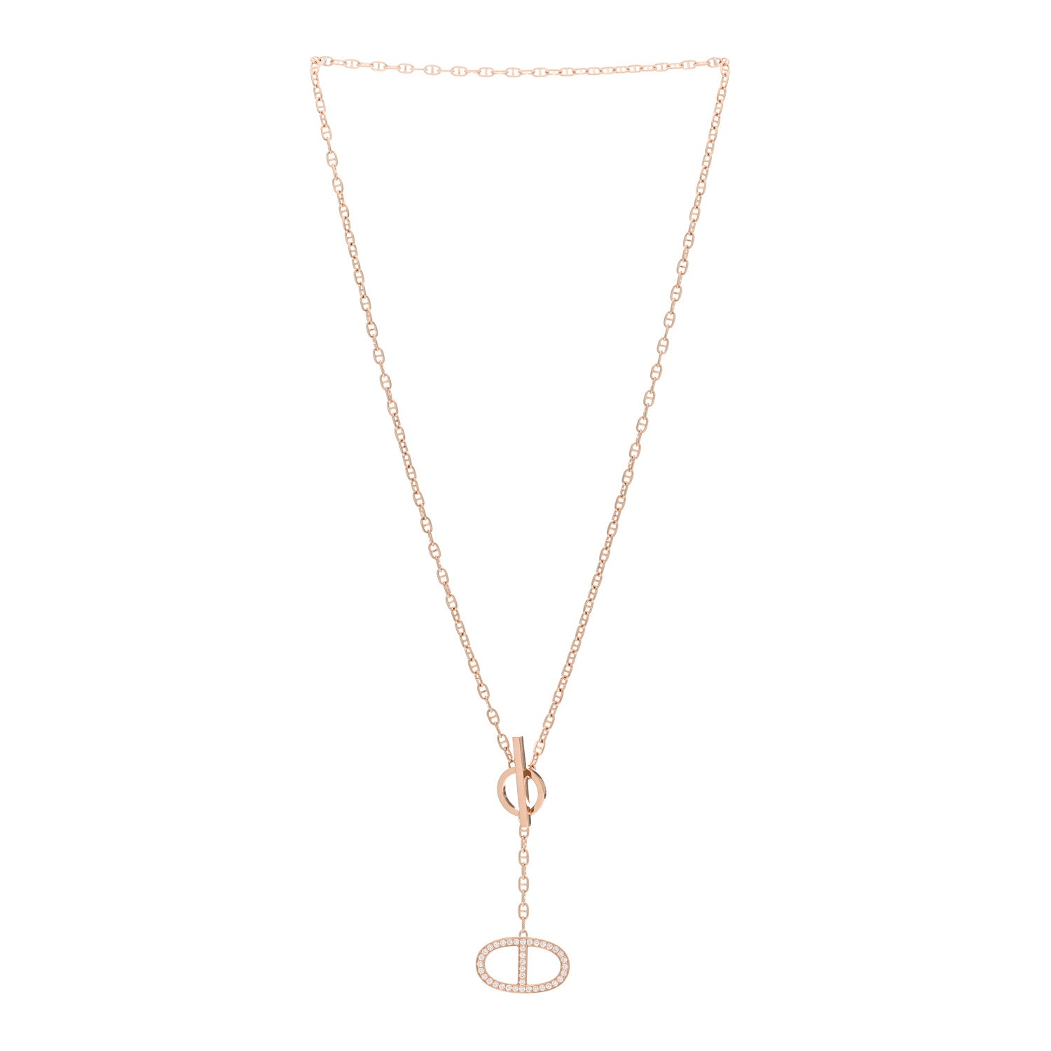 Hermes 18K Rose Gold Diamond GM Chaine D'Ancre Contour Pendant Necklace ST 3 of 6