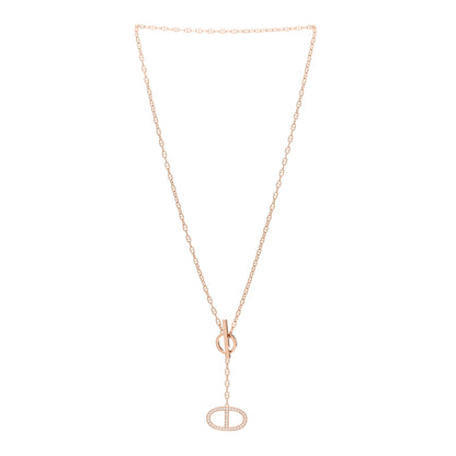 Hermes 18K Rose Gold Diamond GM Chaine D'Ancre Contour Pendant Necklace ST 3 of 6