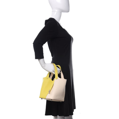 Hermes Taurillon Clemence Casaque Picotin Lock 18 PM Lime Nata 2 of 11