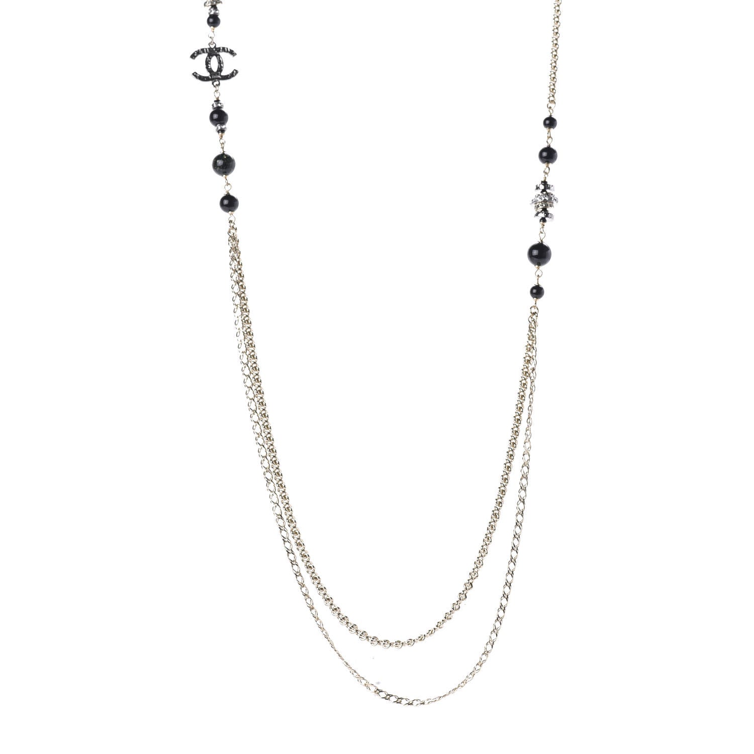 Chanel Pearl Beaded Crystal CC Long Necklace Gold Black White 1 of 7