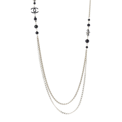 Chanel Pearl Beaded Crystal CC Long Necklace Gold Black White 1 of 7